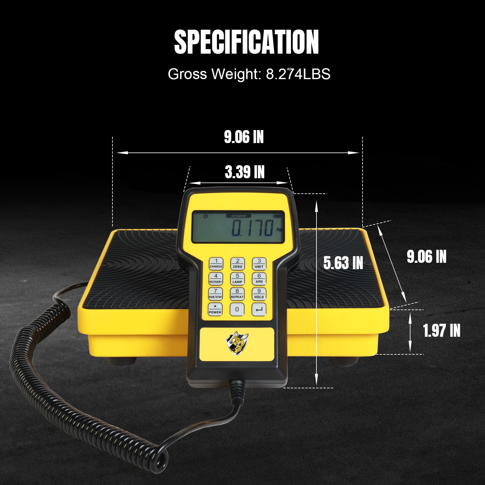 YELLOW JACKET scale next to ruler showing compact footprint and simple storage