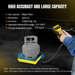 YELLOW JACKET scale with refrigerant tank demonstrating accurate weighing in use