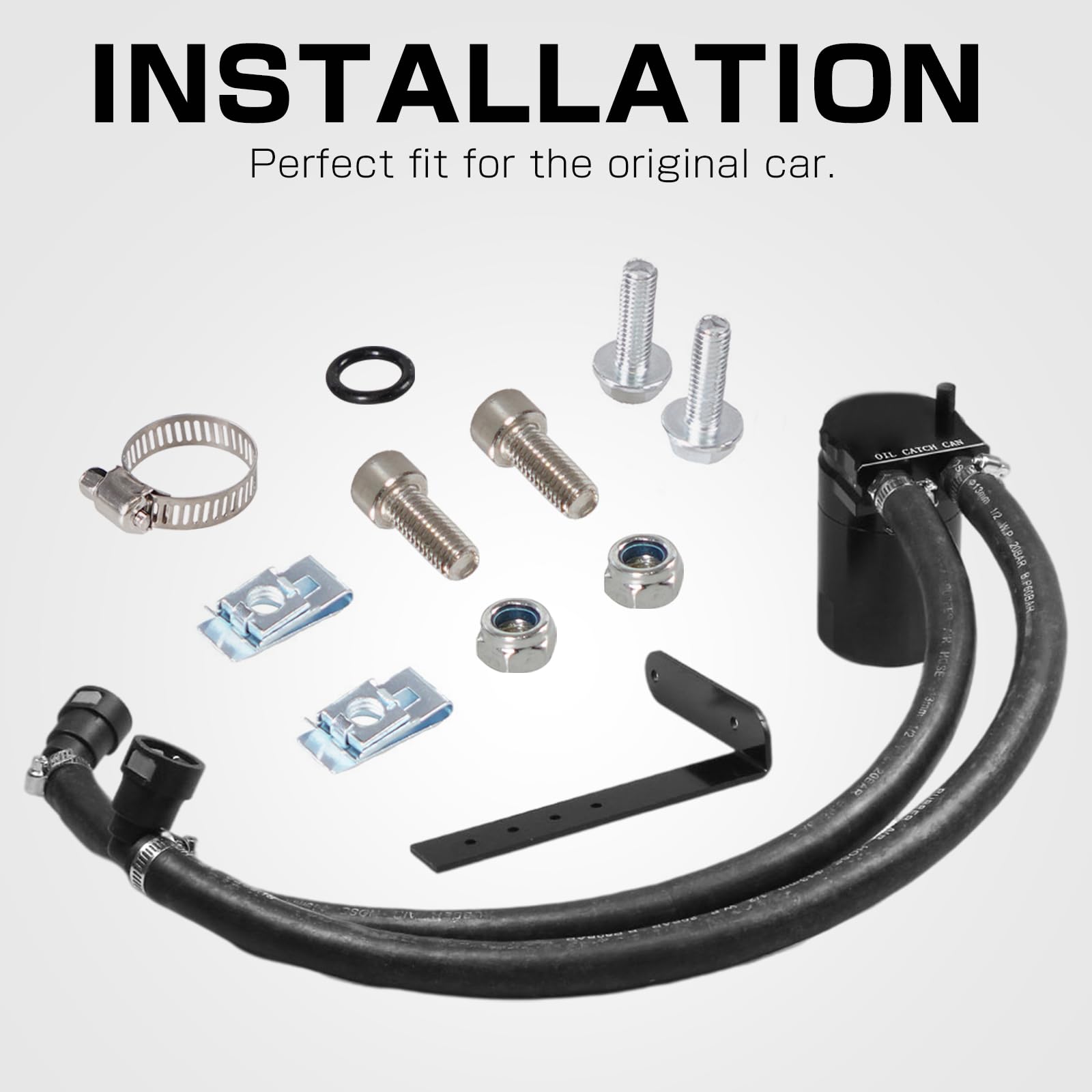 YESHMA mounting hardware and hoses laid out showing included fittings for quick install