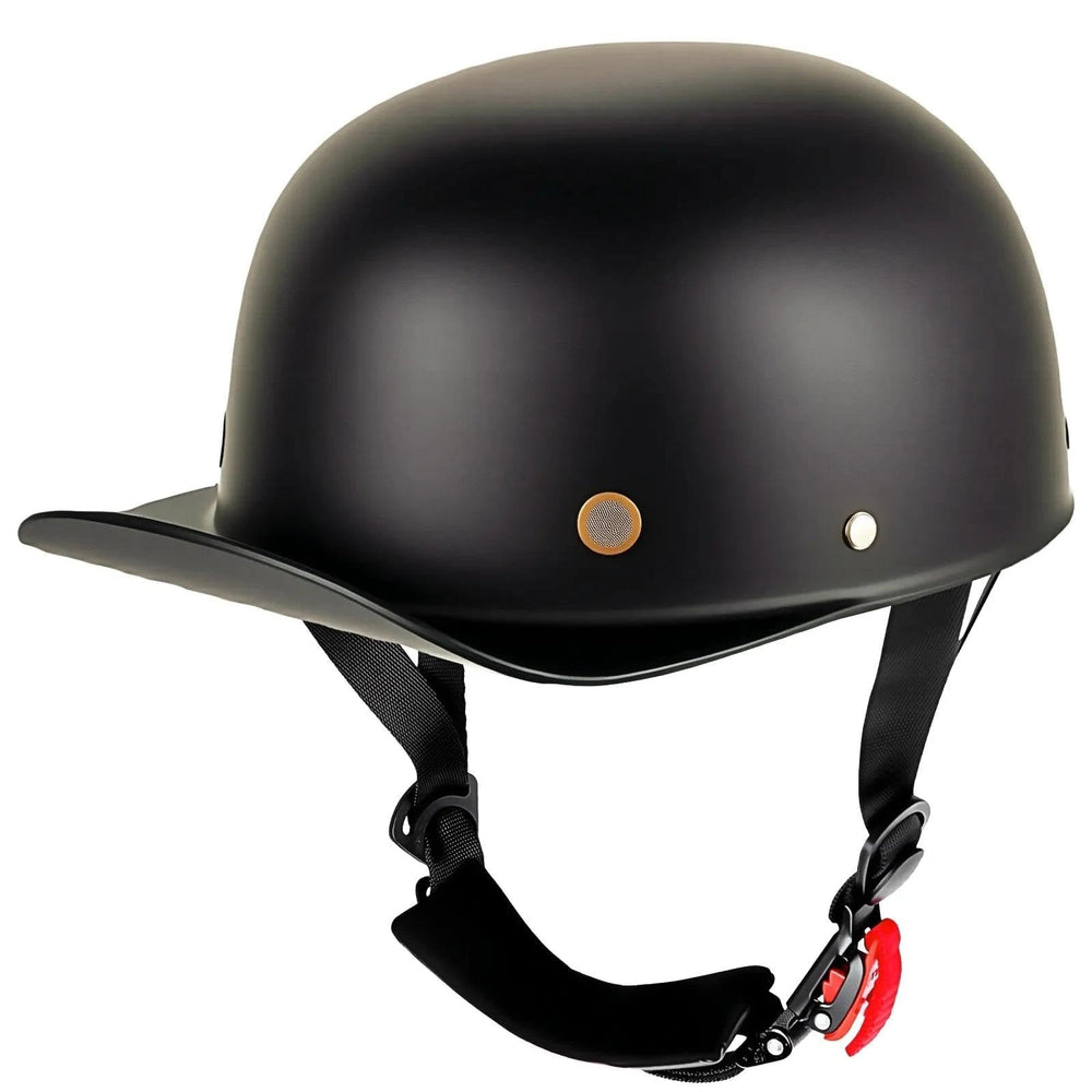 Yesmotor front view showing baseball cap helmet style and retro appeal