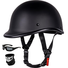 Yesmotor front view of helmet showing classic beanie shape and DOT certification, clear visibility benefit