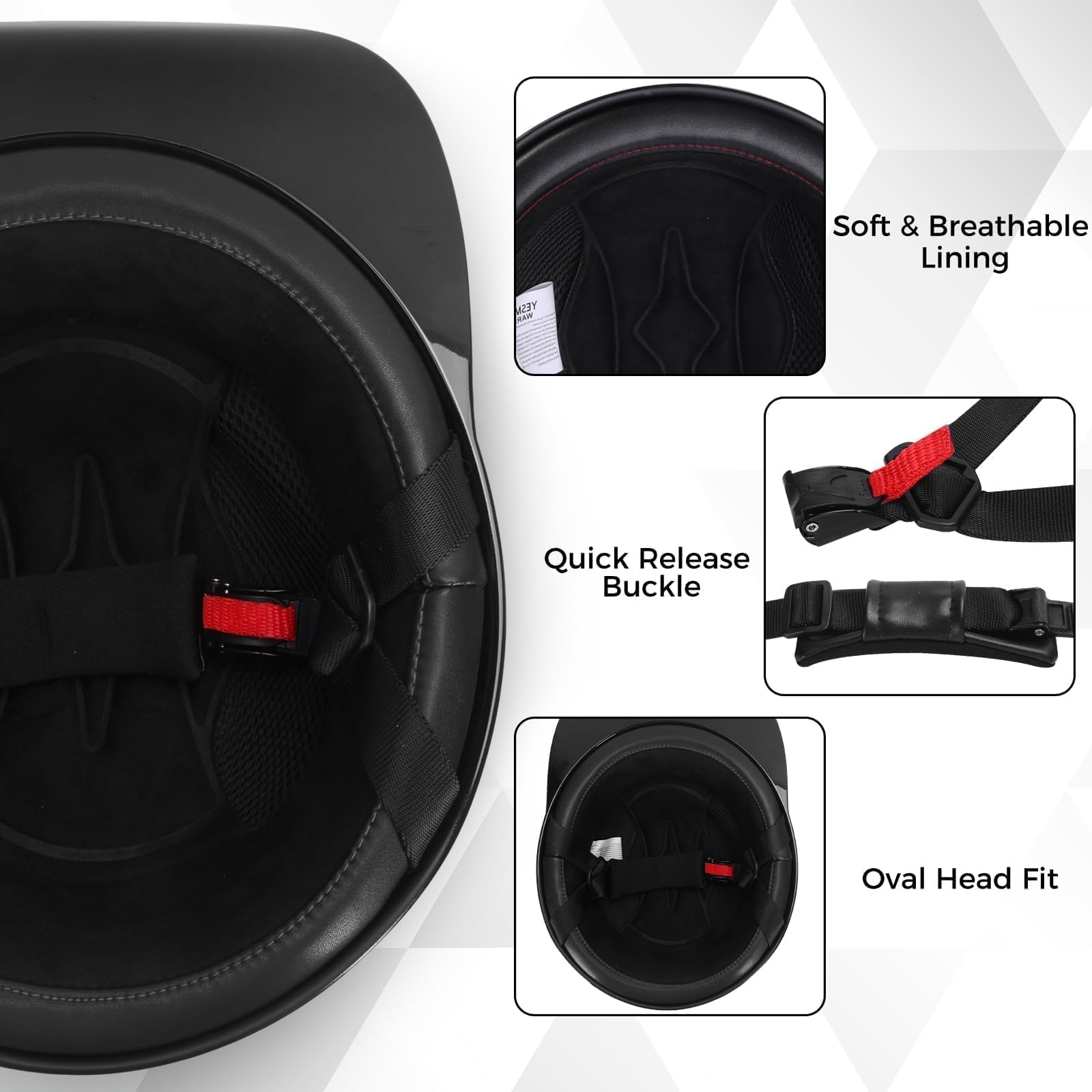 Yesmotor interior view showing EPS liner and breathable comfort lining for airflow