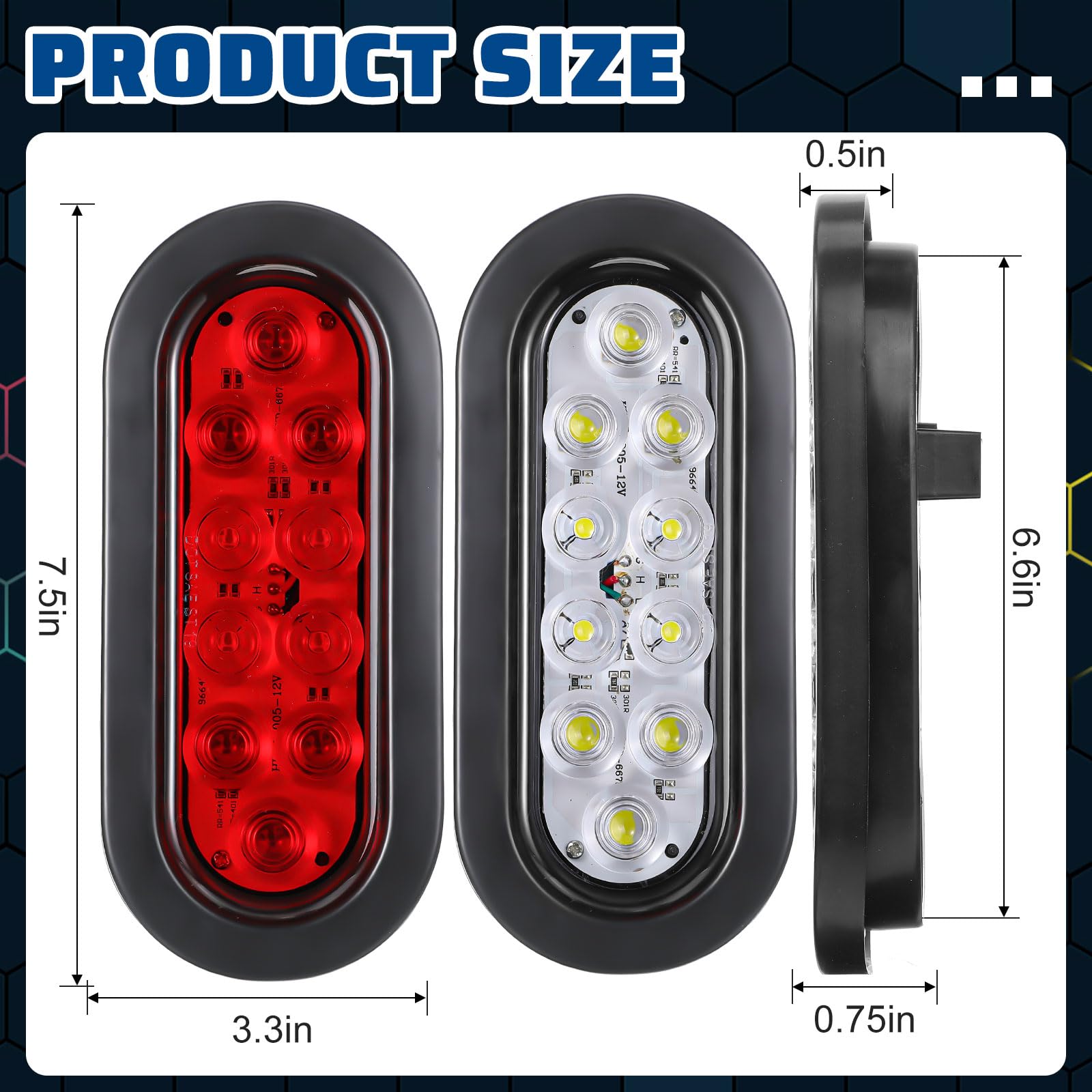 Yexiya red oval tail light close-up demonstrating bright stop/taillight visibility