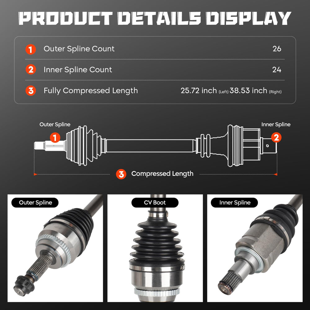 Yeywo left axle compressed length measurement for correct fitment