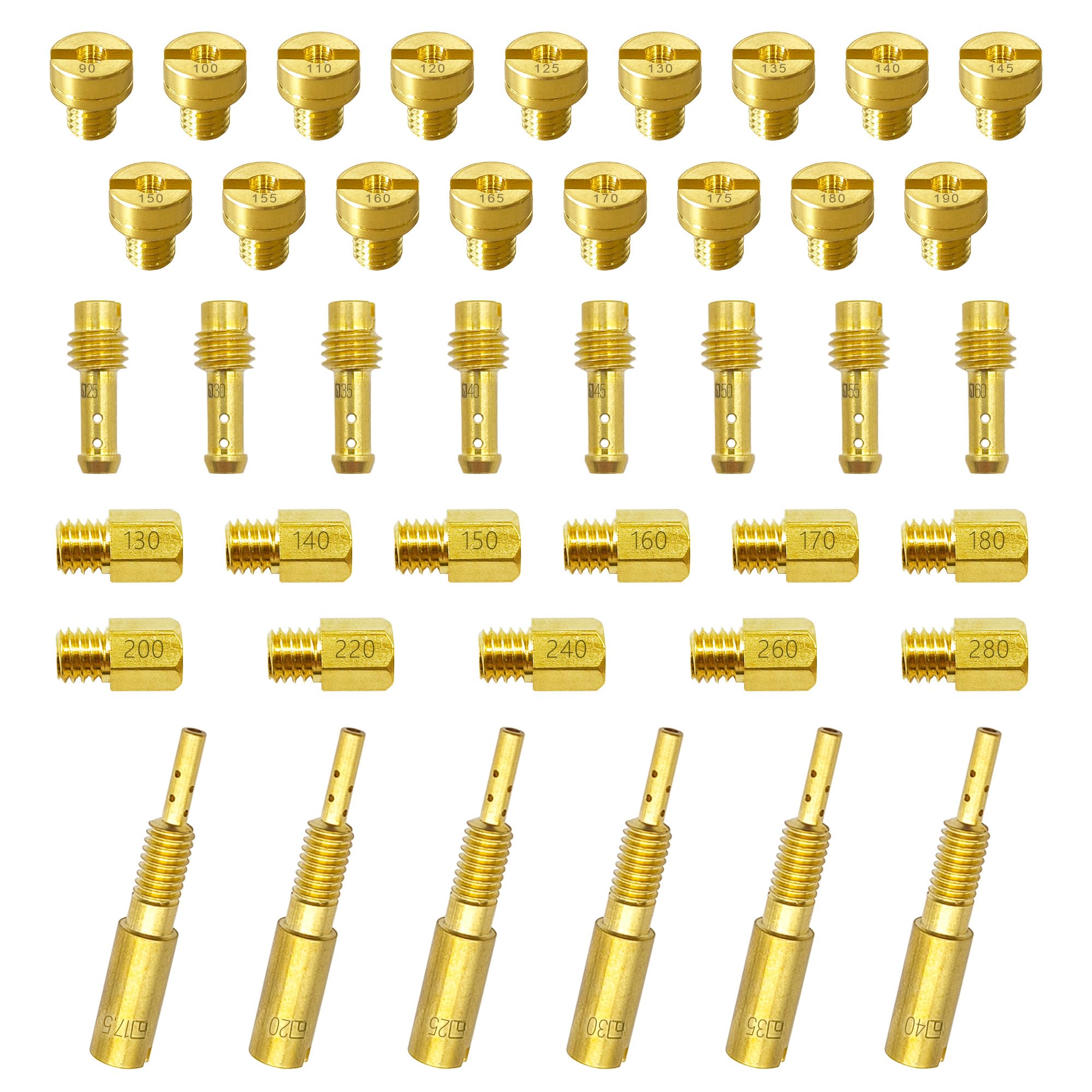 YGQ carburetor kit front layout showing all 42 jets and case for easy selection