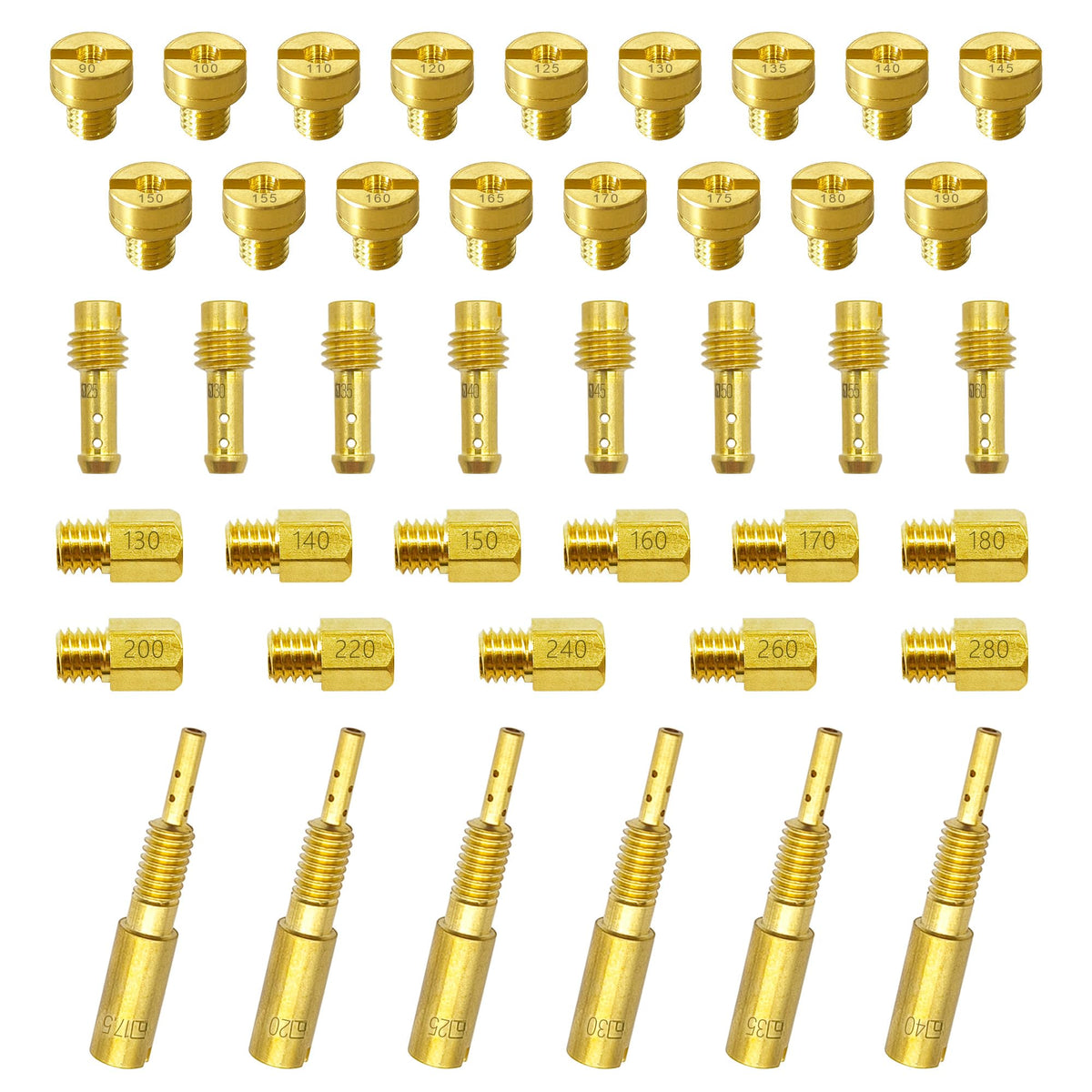 YGQ carburetor kit front layout showing all 42 jets and case for easy selection