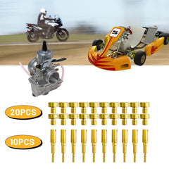 YGQ jets beside a Mikuni carburetor illustrating scale and compatibility