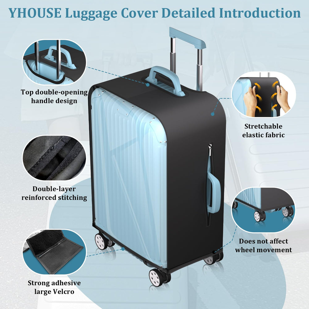 YHOUSE cover on suitcase at airport check-in illustrating real-world use