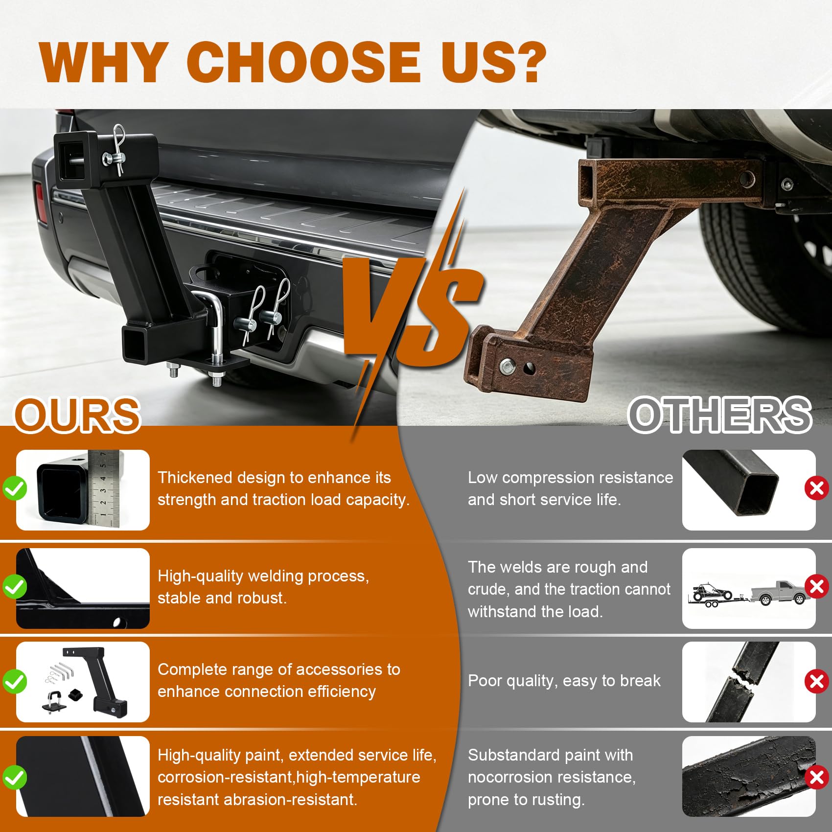 YHUER anti-swing and pins included kit showing secure towing benefit