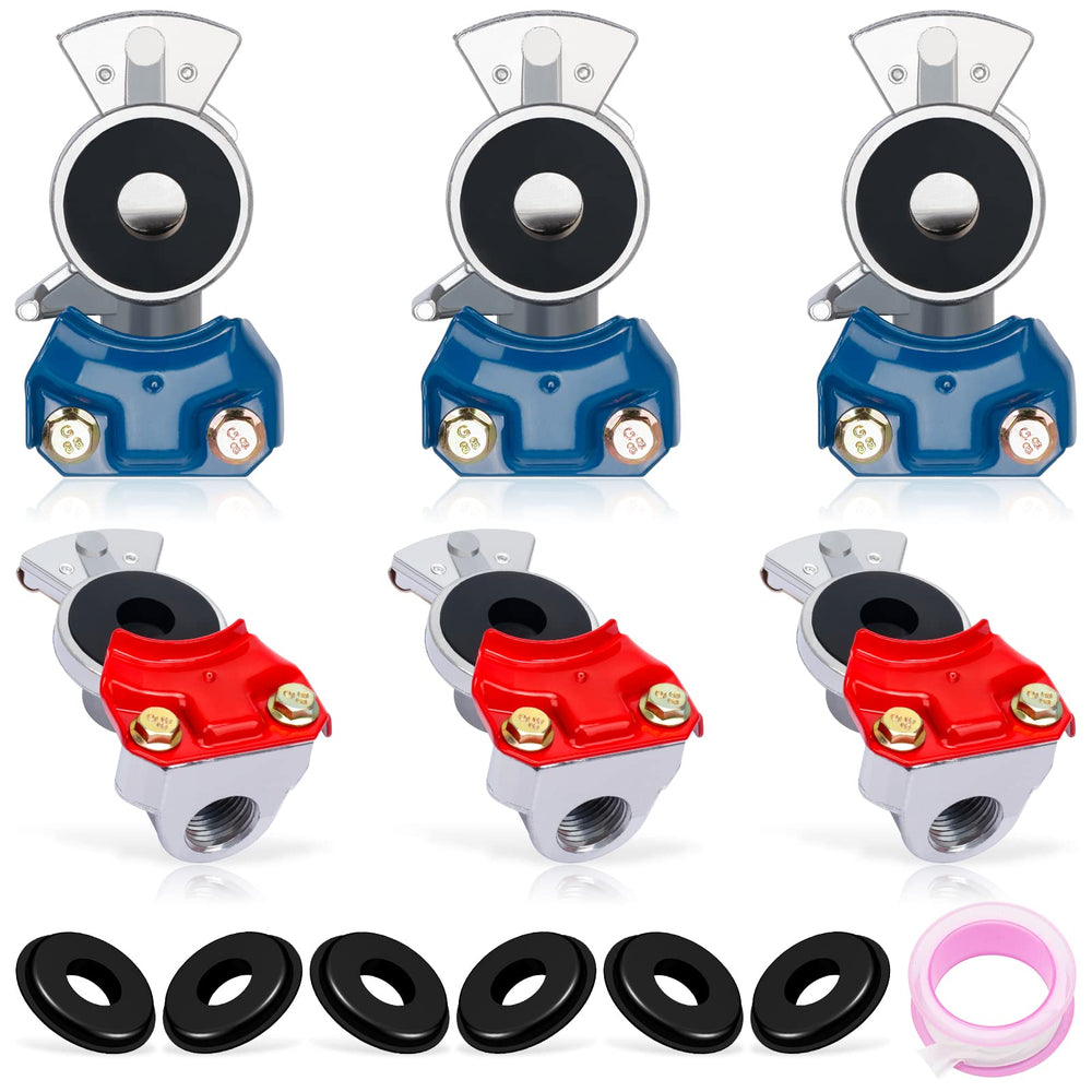 YiaChuii glad hand front packaging showing blue and red couplers for quick identification