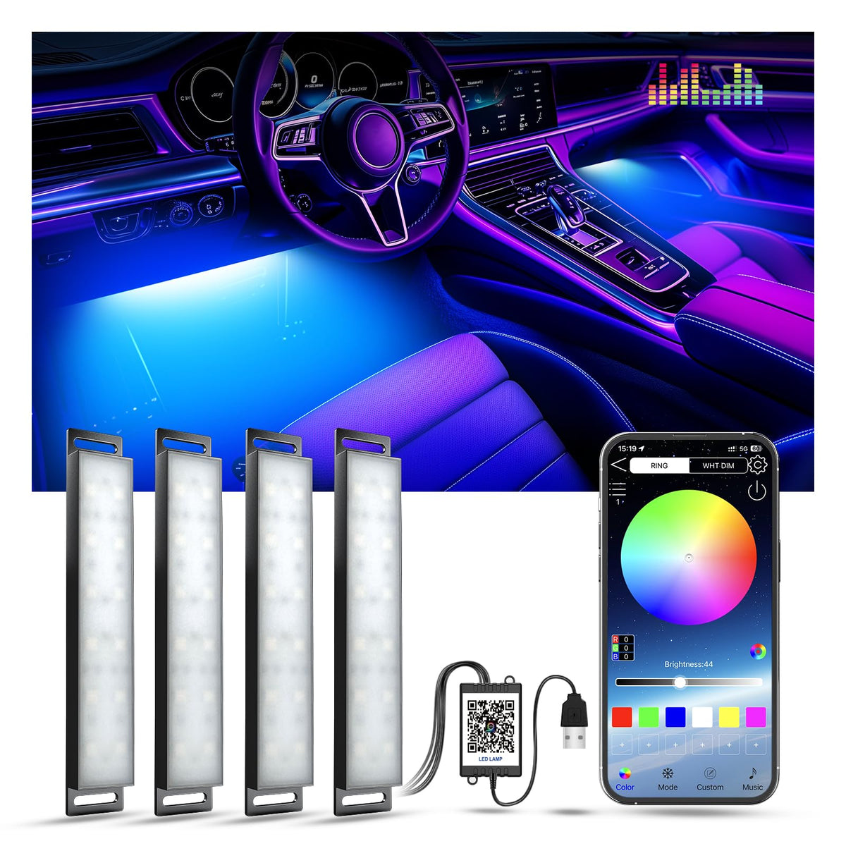 YiLaie front packaging showing LED strips and controller, highlights easy setup