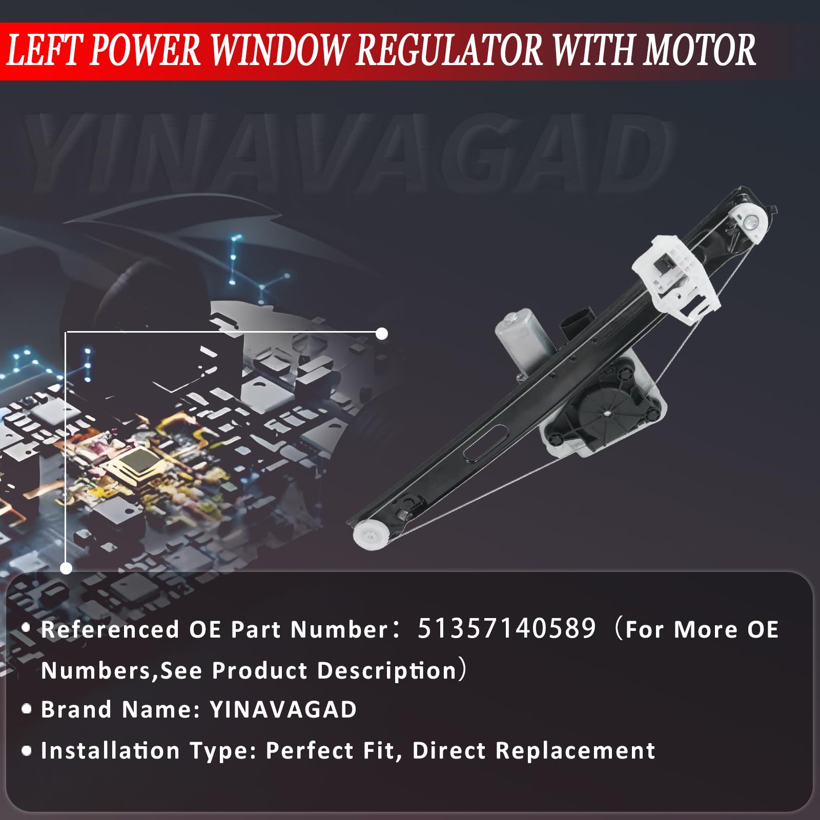 YINAVAGAD motor label and wiring detail highlighting correct connector