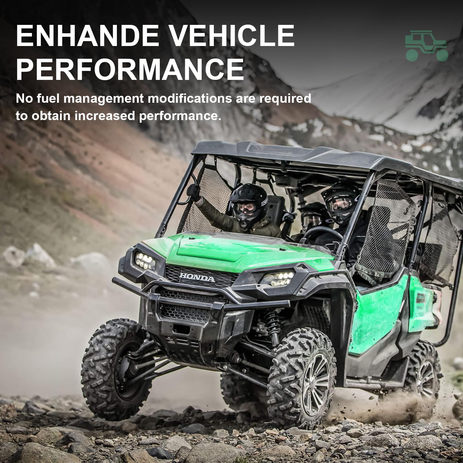 Yinlowa on off-road trail vehicle showing protection during dusty rides