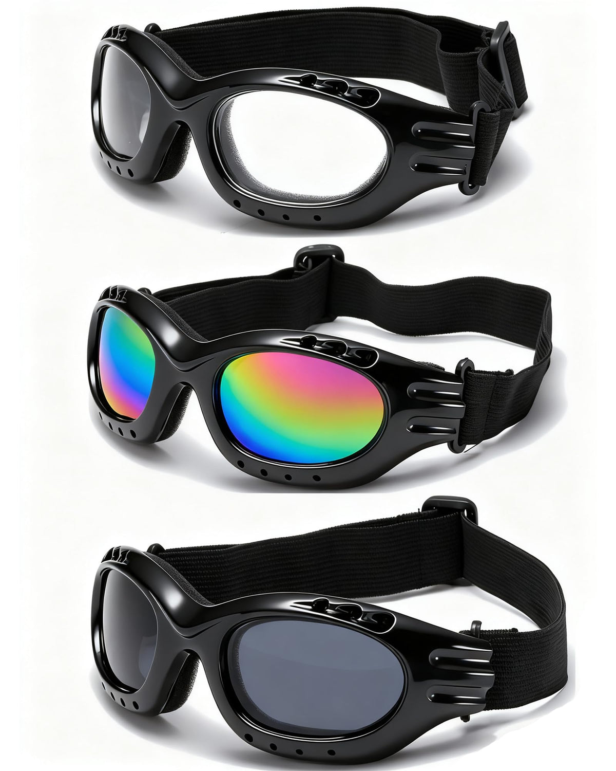 YISUGOOC front packaging showing three goggle pairs and included cloth for ready use