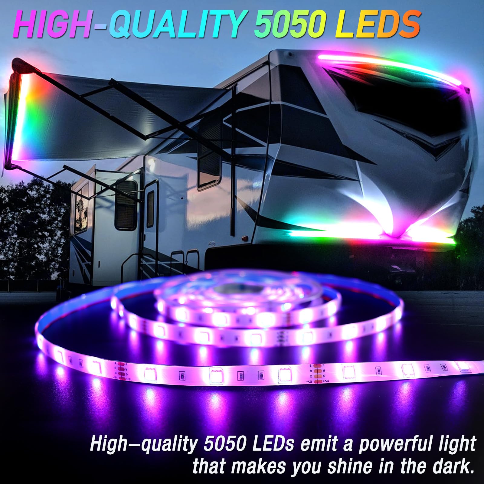 Yiswhis close-up of LED strip detail highlighting durable weatherproof lighting
