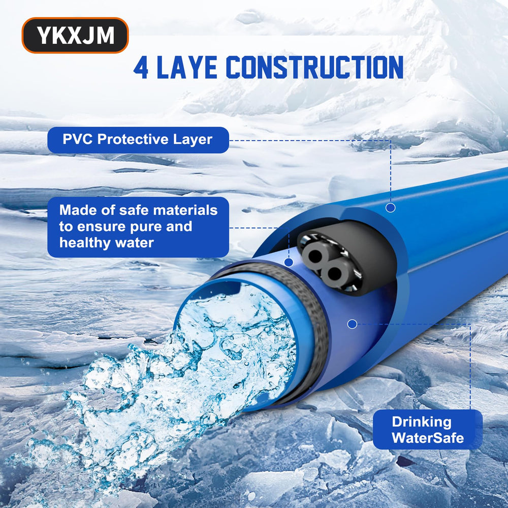 YKXJM heated hose five-layer cutaway detail showing reinforced, freeze-protecting design