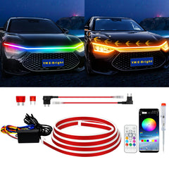 YM E-Bright front view of 70in hood strip showing slim profile and even brightness, adds visibility