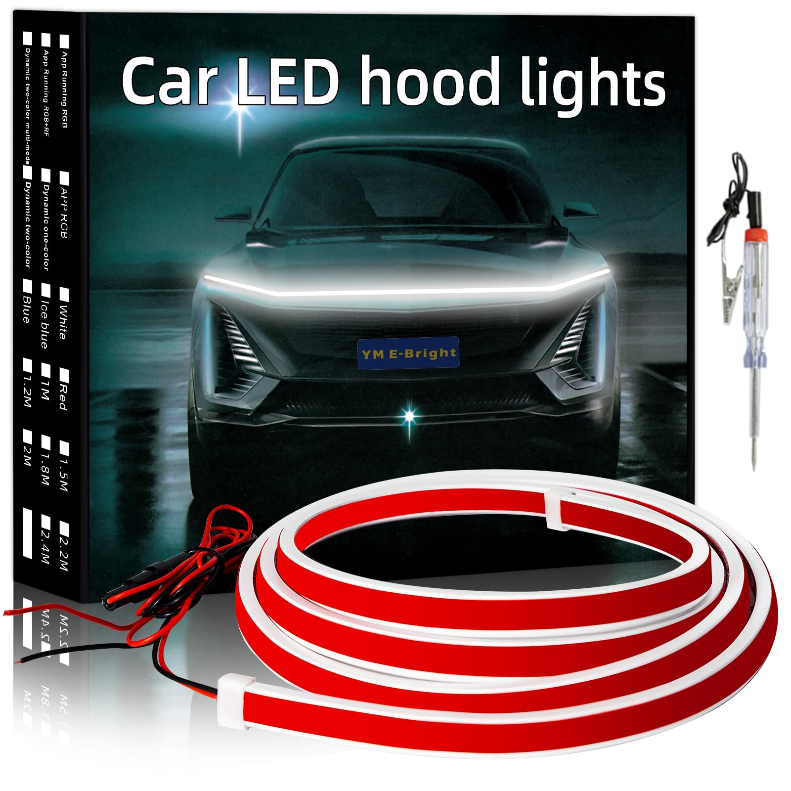 YM E-Bright hood strip installed front view shows clear styling and improved visibility