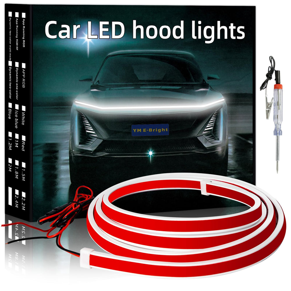 YM E-Bright hood strip installed front view shows clear styling and improved visibility