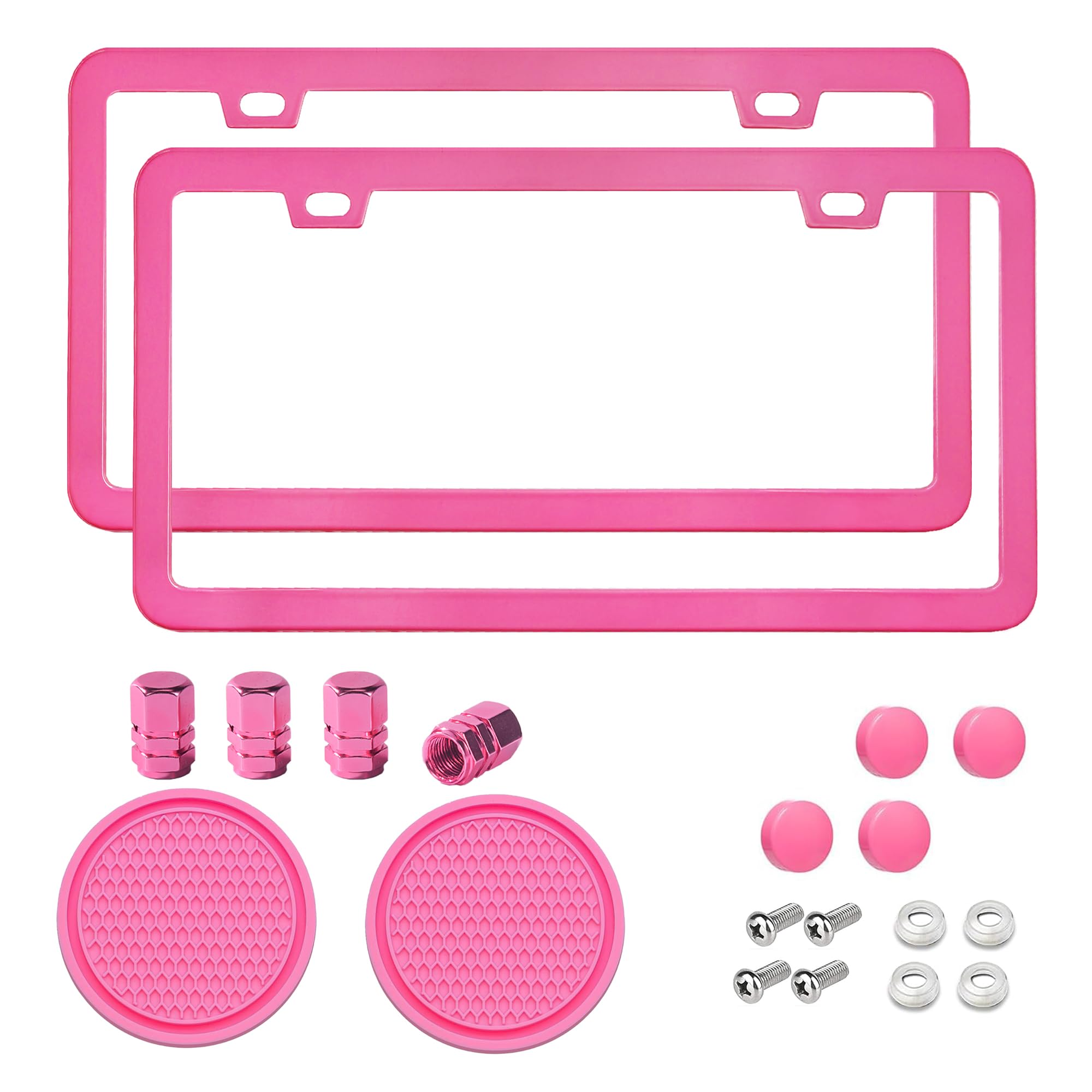 Yogrvner front view pink license plate frame showcasing vibrant finish and fit