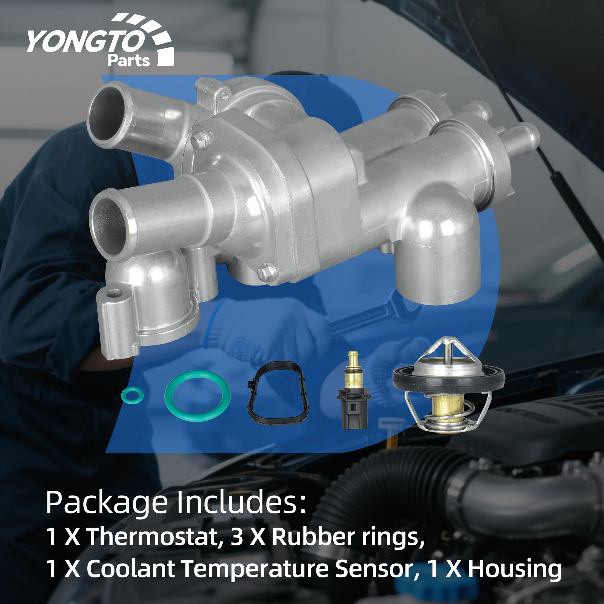yongtoparts thermostat housing installed in engine bay demonstrating direct-fit replacement