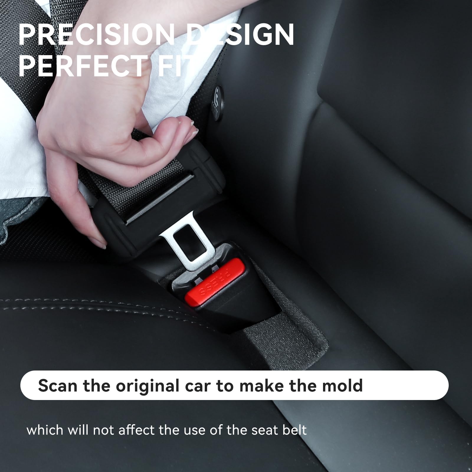 YONZEE installed on a car seat belt buckle demonstrating noise reduction benefit