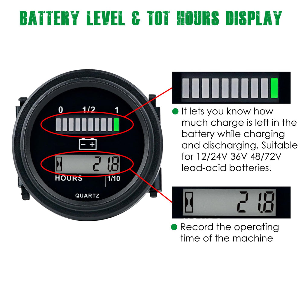 YOOREAL close-up of 10-LED bar highlighting clear color-coded battery levels