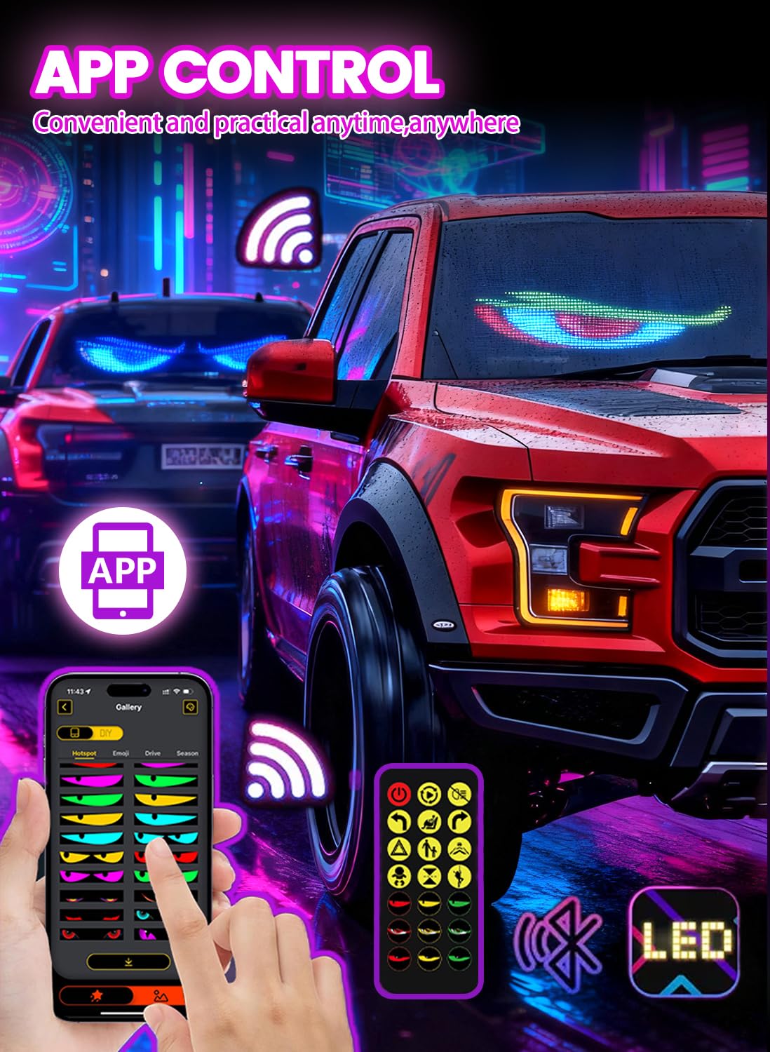 YOUBISON nighttime devil eyes display creating attention-grabbing animated light