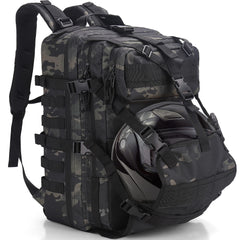 YOUNGOA front view of green camo backpack showing pockets and shape for secure transport