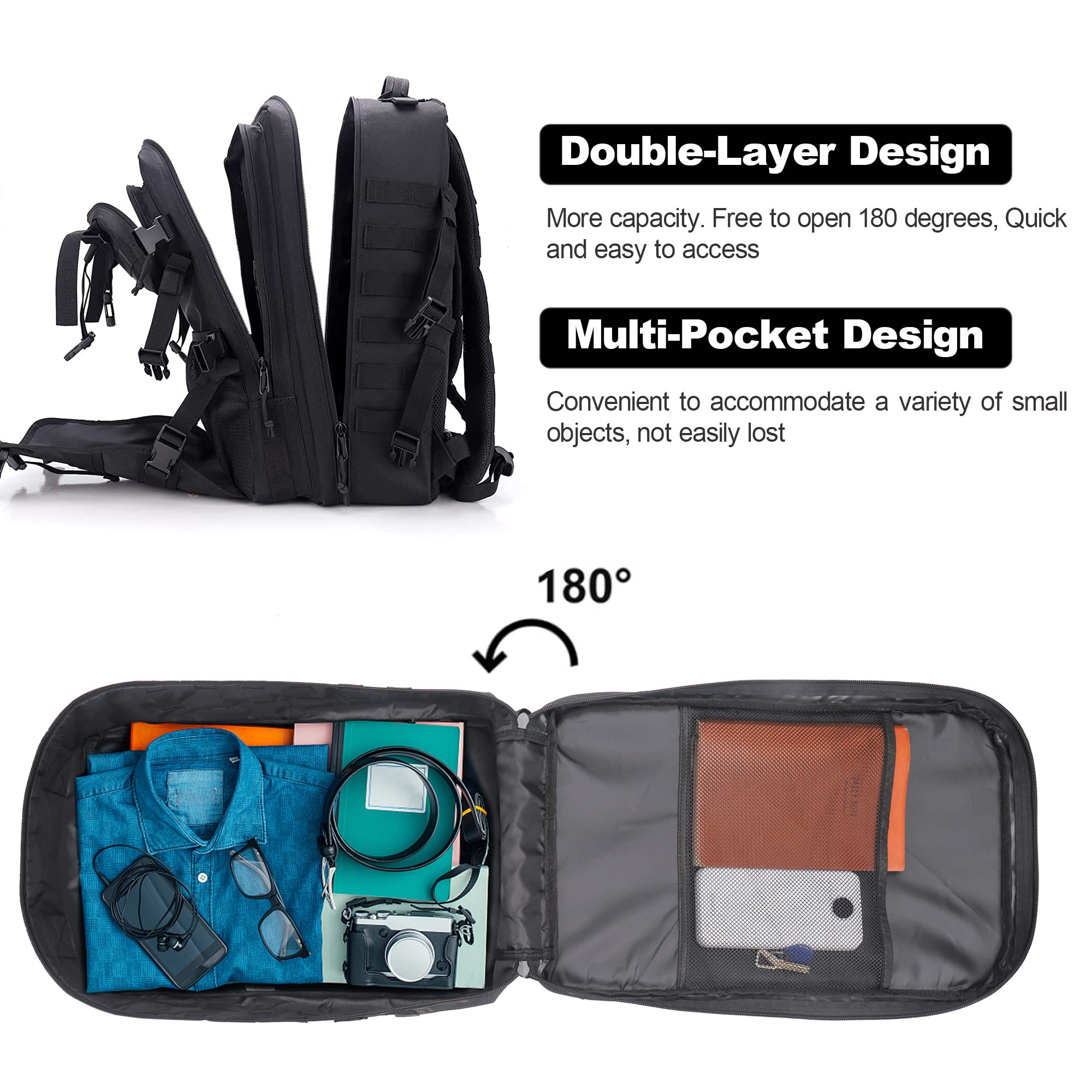 YOUNGOA main compartment open 180 degrees for easy helmet packing and organization