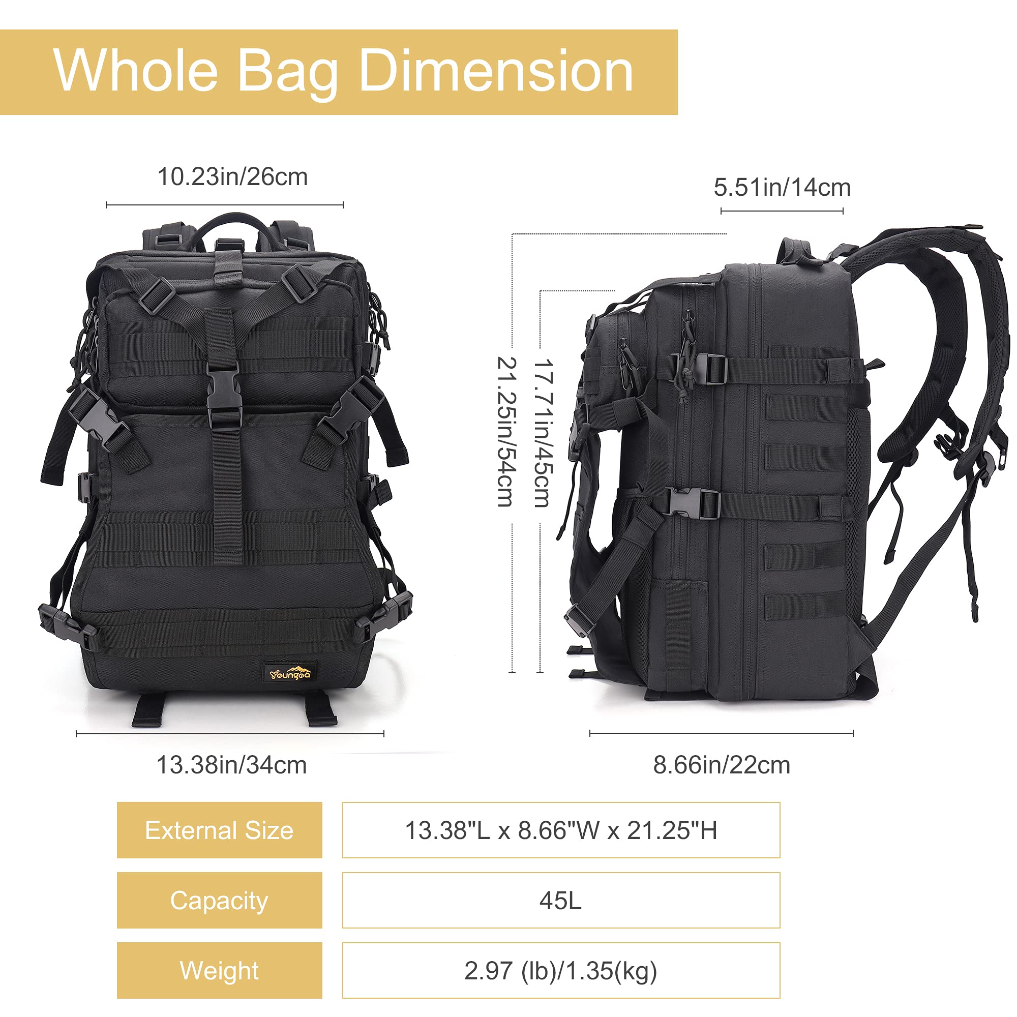 YOUNGOA padded back panel and shoulder straps providing comfort and reduced spine pressure