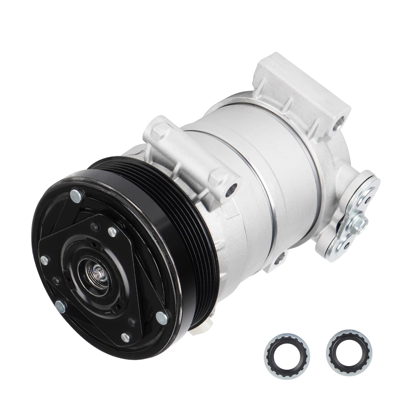 Youxmoto compressor front view showing mounting points and clutch, reliable direct fit