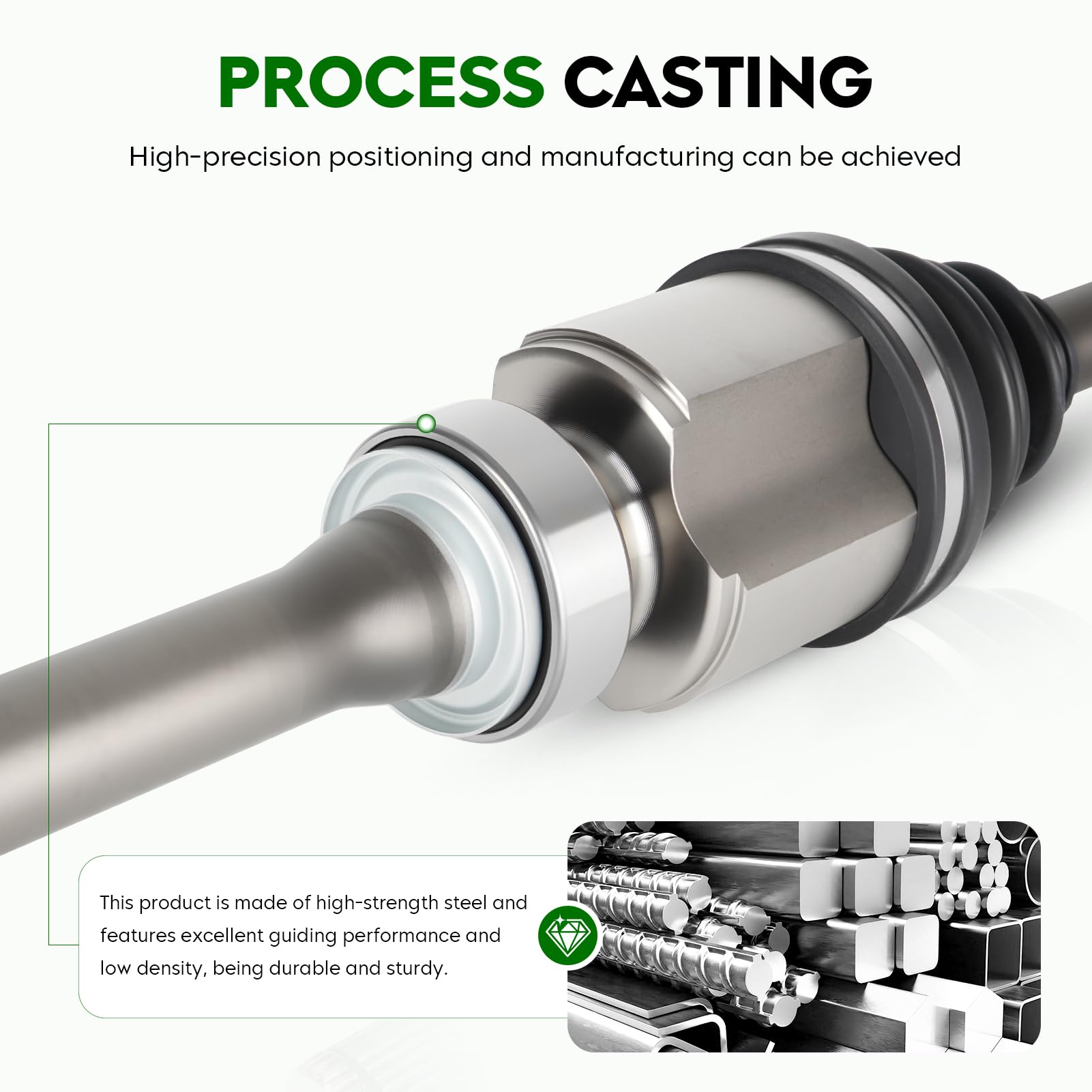Youxmoto axle with included nut and hardware for easier, complete installation