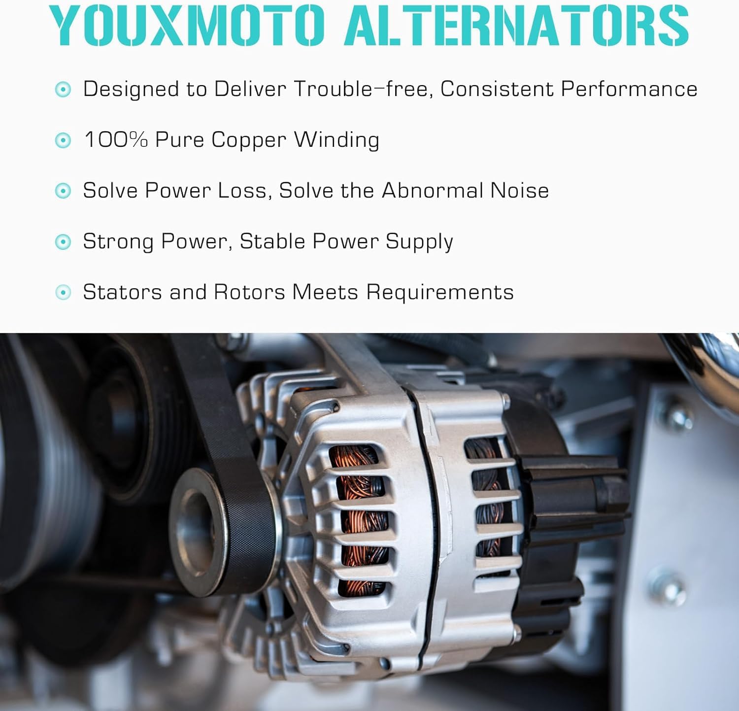 Youxmoto alternator beside ruler showing compact size and mounting points