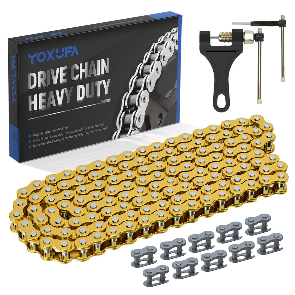 YOXUFA front view of 420 chain kit with contents visible, sturdy replacement