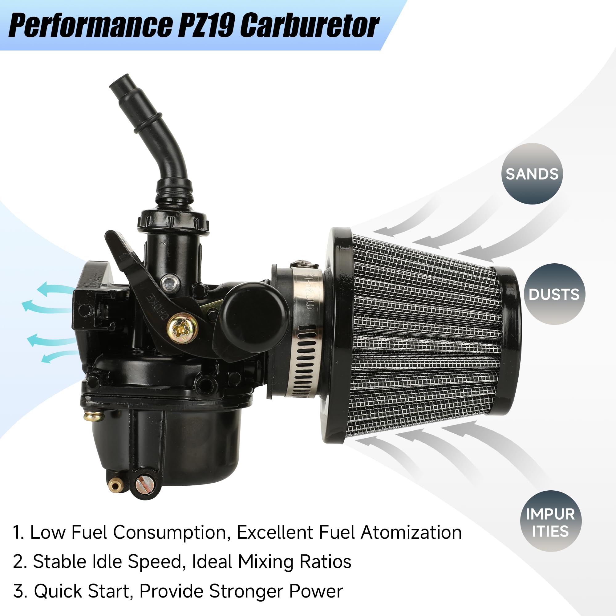 YOXUFA PZ19 side detail highlighting throttle linkage and adjustment screws benefit
