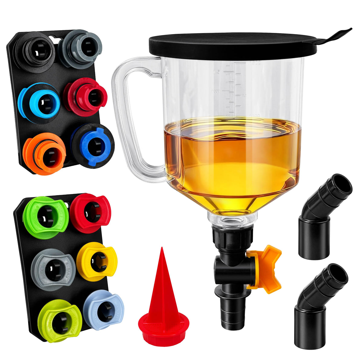 YOZYU funnel kit front view showing funnel and adapters for fast pouring