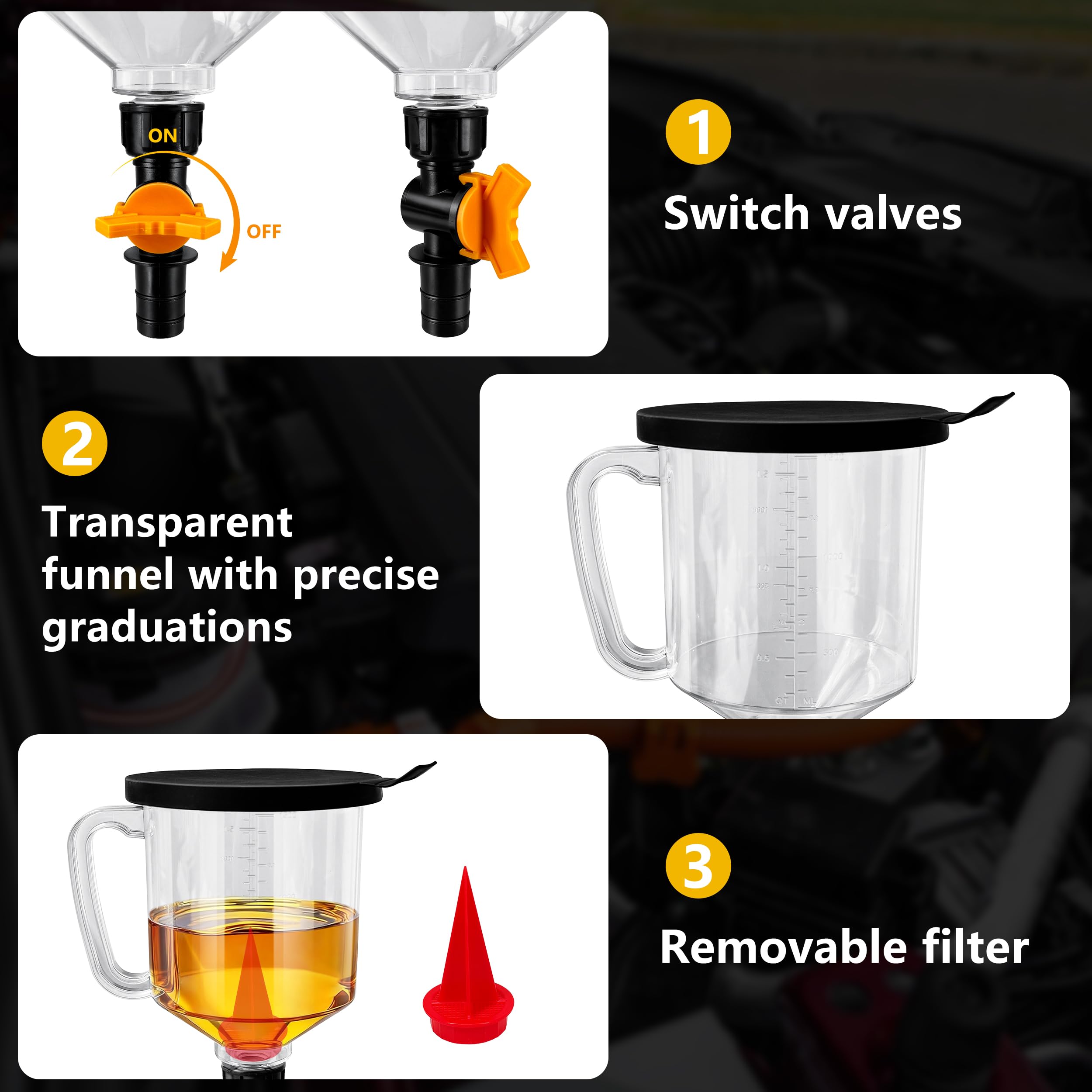 YOZYU funnel in use pouring oil cleanly into engine for less mess