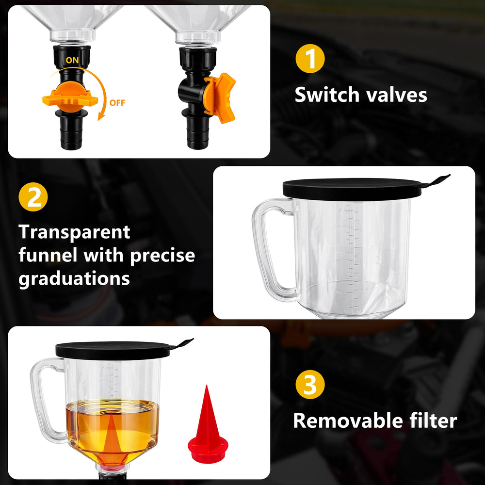 YOZYU funnel in use pouring oil cleanly into engine for less mess
