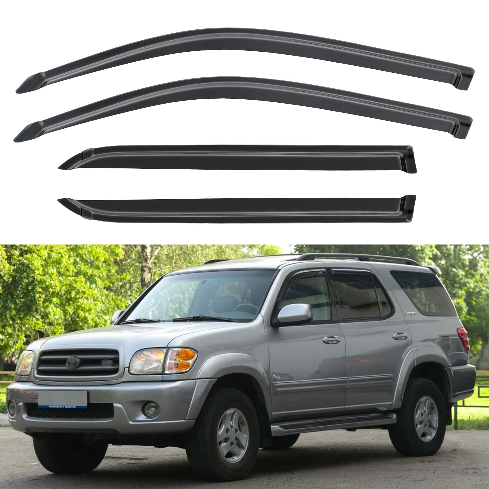 YQAUTEC front passenger visor on Sequoia showing sleek fit and weather protection