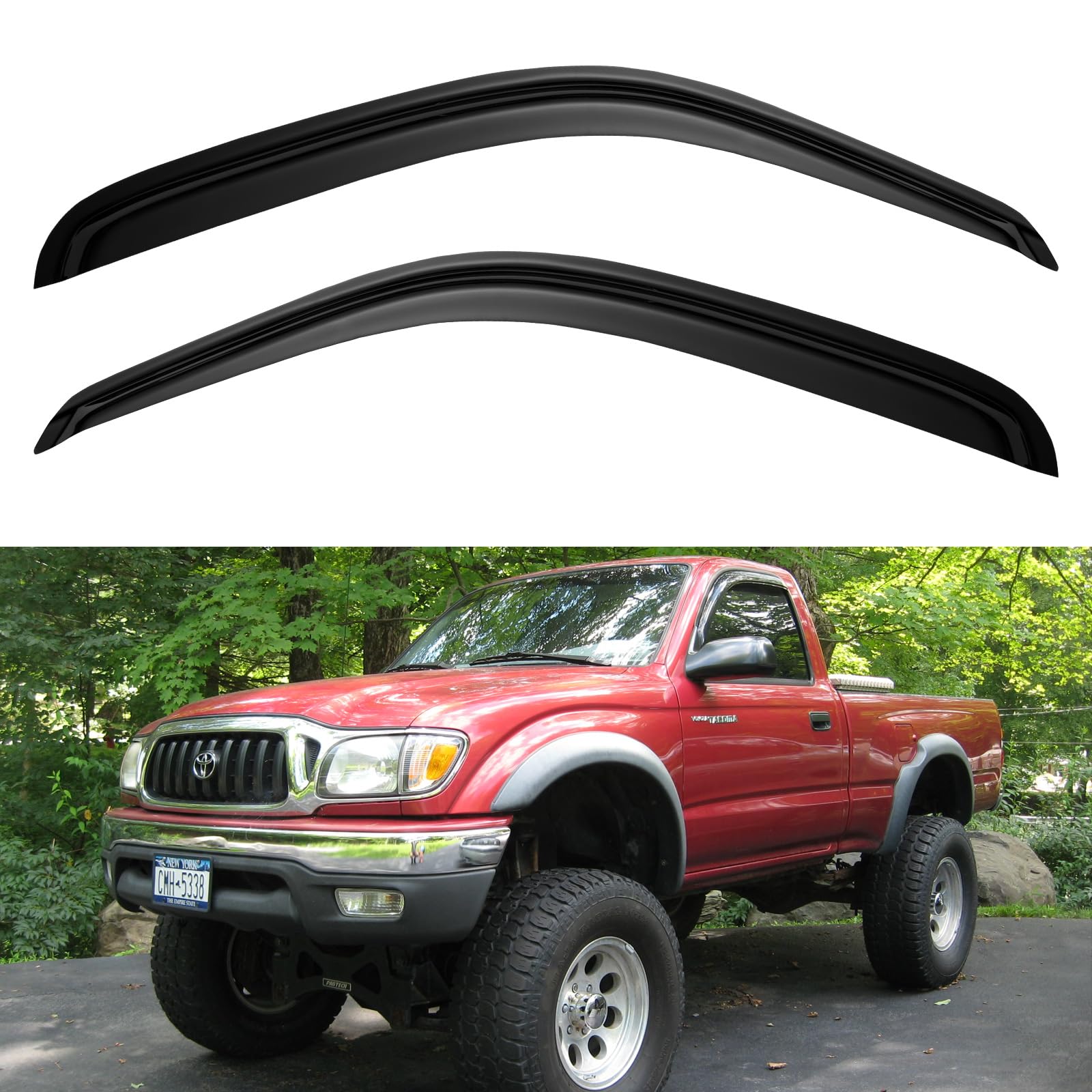 YQAUTEC front profile visor fitted to Tacoma for sleek weather protection
