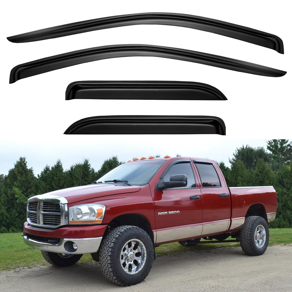 YQAUTEC front visor on Dodge Ram window showing clean fit and improved airflow