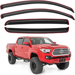 YQAUTEC packaging showing four-piece Tacoma rain guards and included components benefit: complete set