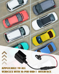 YUANTUO closeup of OBD plug and 9V battery connector, clear contacts protect memory