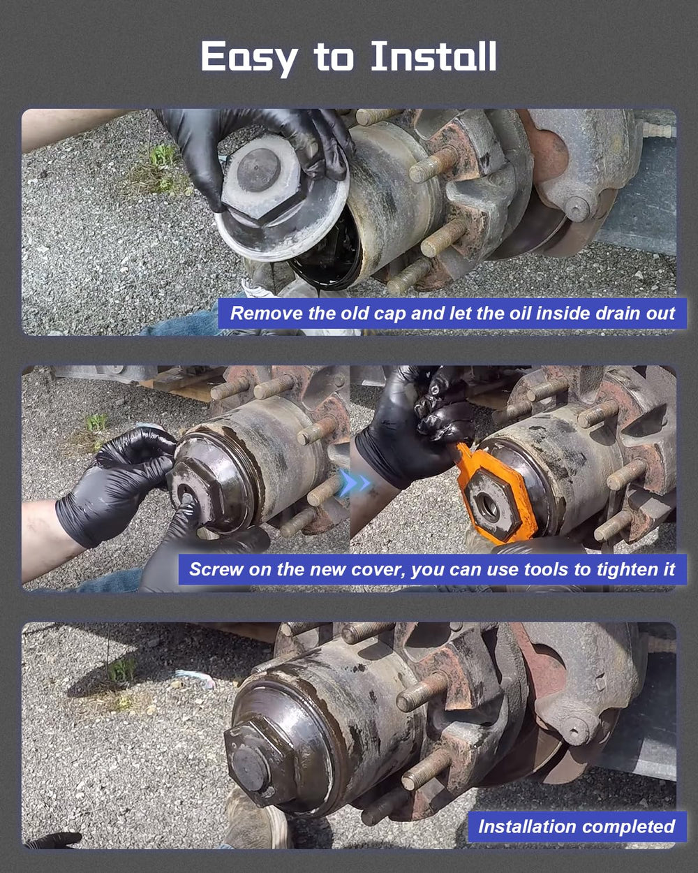 YUANTUO dust cap installed on trailer axle hub demonstrating secure seal and protection