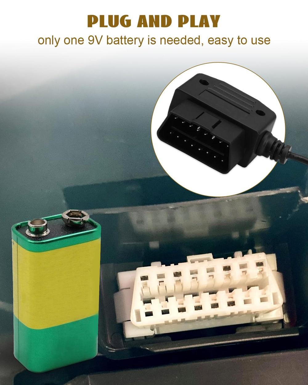 YUANTUO unit plugged into car OBD port in dash, preserves settings during battery change