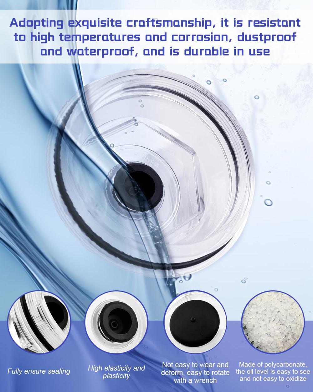 YUANTUO transparent polycarbonate cap texture showing durable, clear material advantage