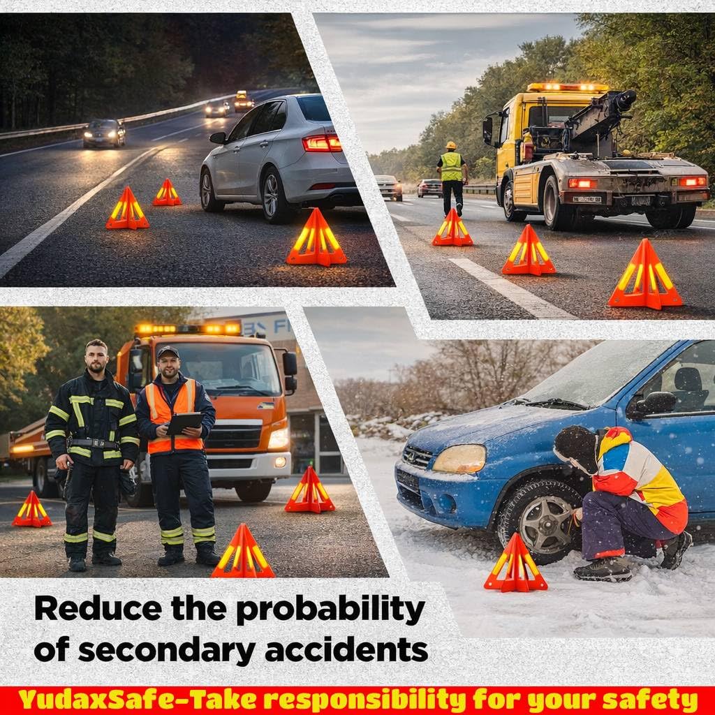 Yudaxsafe assembled triangle placed on roadside improving driver warning distance