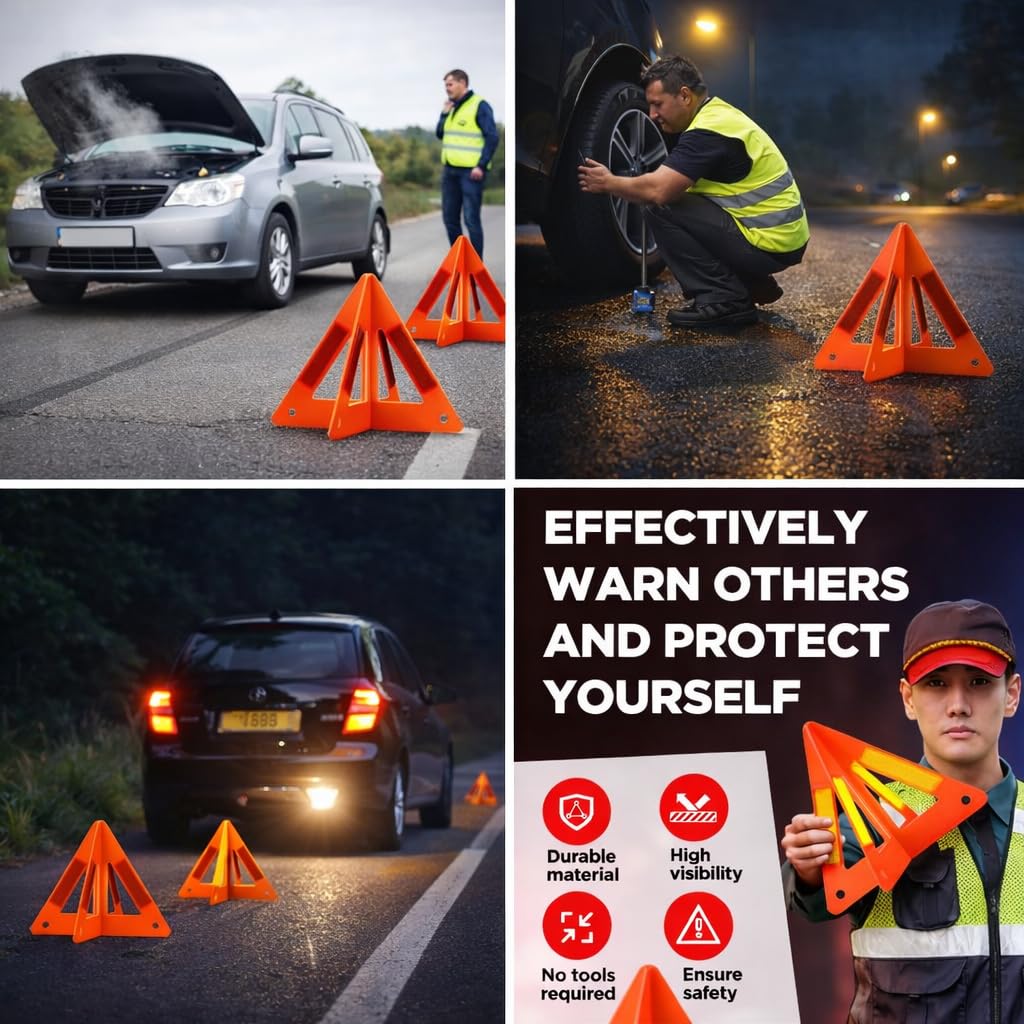 Yudaxsafe triangle beside car tire to show size and portable scale for users