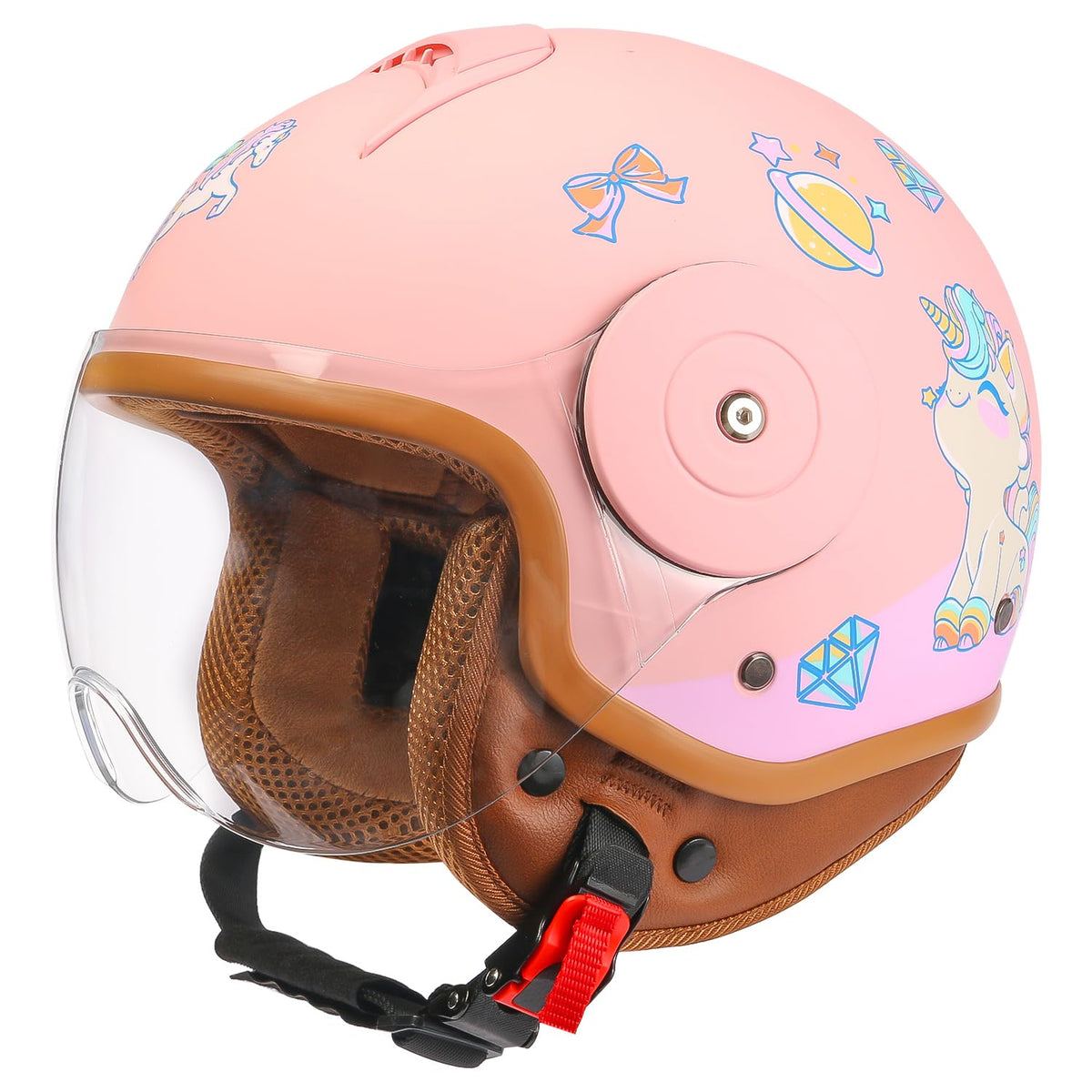 YUDJYQM pink helmet front view showing vibrant design and easy wear benefit